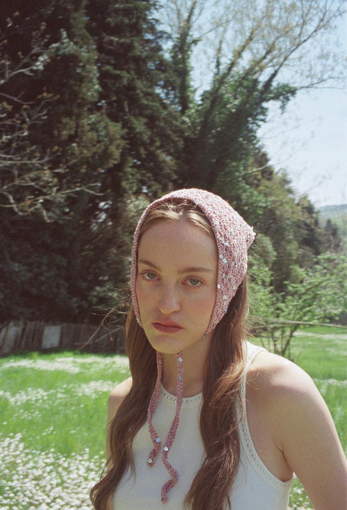 Pembe El Örgüsü Saç Bandanası